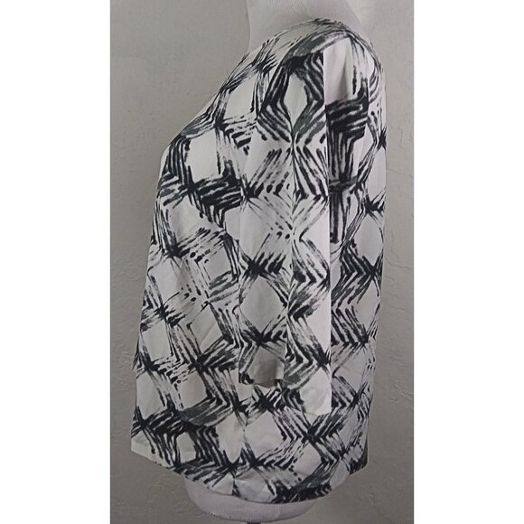 DKNY Top Small Geometric Multicolor Abstract Short Sleeve Back Zipper - Picture 4 of 5